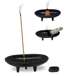 Private Label Black Cast Metal Incense Holder Bowl Oval 3 Leg <b>Smudge</b> Bowl <b>Stick</b> Cone Burner Manufacturer - Product Image 4