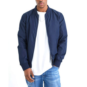 Blouson Bomber Homme Bleu Marine Uni avec Fermeture Éclair, Col Montant Décontracté, en Nylon/Coton, Vêtement d'Hiver Séchage Rapide et Respirant - Product Image 1