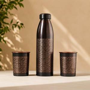 ขวดน้ำทองแดงตีลาย ดีไซน์มินิมอล พกพาสะดวก - Product Image 2