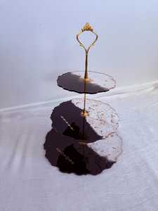 Two Tier Eco-Friendly Dishwasher Safe <b>Cake</b> <b>Stand</b> Resin Black <b>White</b> Gold Accents Handmade Multi Layer Serving Tray Luxury - Product Image 2
