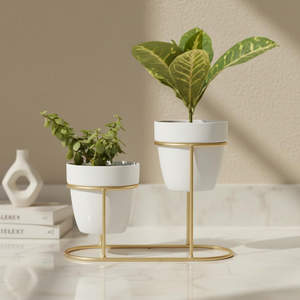 Golden Polished <b>Iron</b> Modern Planter Holder Durable <b>Lightweight</b> Metal Flower Planter Holder Indoor Outdoor Garden Office and Home - Product Image 4