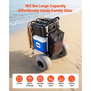Carrello Pieghevole da Spiaggia con Ruote Gonfiabili da 12 Pollici, Capacità di Carico 75 kg, Piattaforma di Carico 50x38 cm, Carrello per Trasporto Pesante - Product Image 5