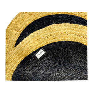 Handcrafted Black <b>Round</b> <b>Jute</b> Area <b>Rug</b> with Natural Tan Border-Modern Boho Braided Flatweave Carpet - Product Image 2