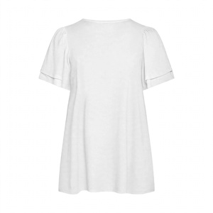 <b>White</b> Crew neck <b>Short</b> <b>Sleeve</b> Layered Ruffle Flare Tunic Top Casual Summer Loose Fit <b>Women</b> Tee <b>Shirt</b> Blouse Solid Colour Basic - Product Image 2