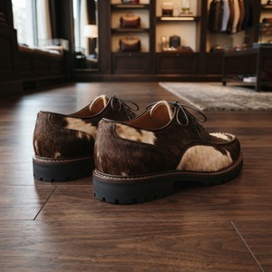 Chaussures habillées pour hommes en cuir véritable à imprimé vache, bout rond, à lacets, toutes saisons, semelle extérieure en caoutchouc, semelle intermédiaire en PU - Product Image 4