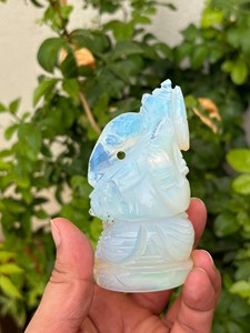 Hand Carved Opalite Ganesha <b>Statue</b> | 4 Inch Crystal Ganesh Idol | Hindu Deity Altar Decor | Spiritual Gift Wholesale - Product Image 4