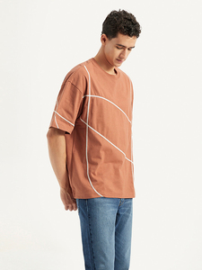 Camiseta de Algodón Oversize para Hombre, Manga Corta, Cuello Redondo, Estilo Casual, Ajuste Regular, Largo Regular, con Ribete de Contraste Tejido - Product Image 3
