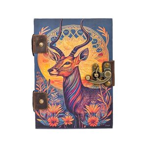 RusticVintage Deer Moon <b>Diary</b> A5 Leather <b>with</b> <b>Lock</b> Clasp Sewing Binding Handmade Gift for Men and Women Antique Notebook - Product Image 1