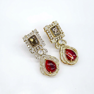 08726 Dangle Earrings <b>Magic</b> Doublet Stone Cubic Zirconia Brass Dangle Earrings Mehandi Plated Jewelry for Women Party - Product Image 1