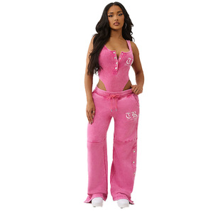Unisex Acid Wash Snapway Winter Breathable Full-Length Wide Leg Joggers <b>Elastic</b> <b>Waist</b> Polyester/Cotton 300g Terry Fleece - Product Image 5