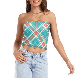 Cute Teal Pink Plaid Pattern Sublimation Tube <b>Top</b> for Women Trendy Design Strapless Women's Clothing best selling OEM 2026 - Product Image 4