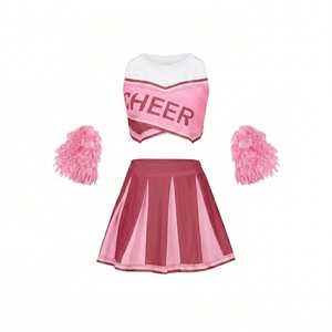 Conjunto de uniforme de porristas con top corto y falda a rayas con pompones rosas para adolescentes, uniforme de baile Morris. - Product Image 1