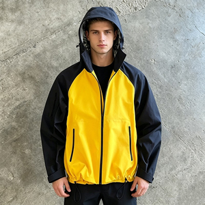 Manufacturer Custom Color Block <b>Patchwork</b> Camouflage Outdoors Polyester Windbreaker Zipper Track <b>Jacket</b> with Hood Men - Product Image 3