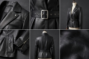 Chaqueta Blazer de Cuero Genuino para Mujer, con Cinturón, Cuello Camisero, Abrigo de Otoño - Product Image 5