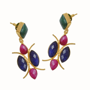 Pendientes de Zafiro Creado en Laboratorio Laxmi Jewellers, Chapados en Oro de 18K, Latón, Verde, Rosa, Azul, Estilo Vintage, Venta al por Mayor - Product Image 2