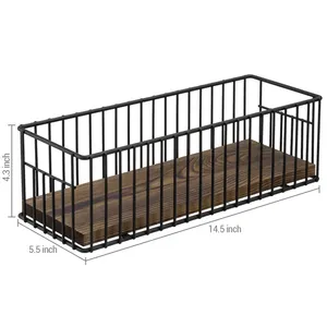 Cesta de Almacenamiento Industrial de Metal con Base de Madera, Rectangular, para Sobre el Inodoro y Organizador de Despensa - Product Image 3