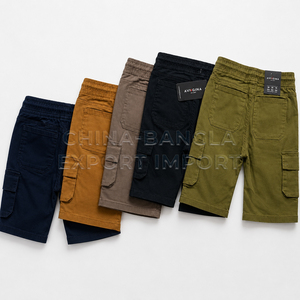 Shorts cargo pour enfants en sergé de coton multi-poches, 200 pièces, vente en gros à prix réduit, surplus de stock de vêtements du Bangladesh, fournisseur en gros - Product Image 2