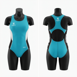 Maillot de bain femme uniforme 220 GSM Polyamide Spandex Olive Noir Panneau latéral Sublimation Logo personnalisé - Product Image 6