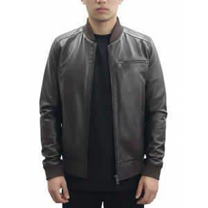 Chaqueta Bomber de Piel de Oveja Color Chocolate Oscuro Hecha a Mano y con Ajuste Personalizado para Hombre, Cuello Alto, Resistente al Viento y al Agua para Otoño - Product Image 3