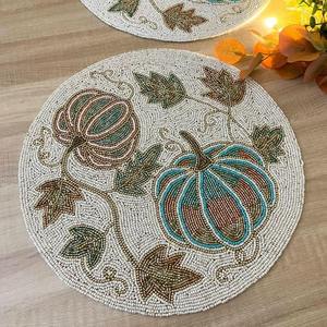 Mushroom Embroidered Luxury Eco-Friendly Beaded Coaster <b>Set</b> 4-Piece Handmade High Quality <b>Placemat</b> Pad Home Dining Table - Product Image 1