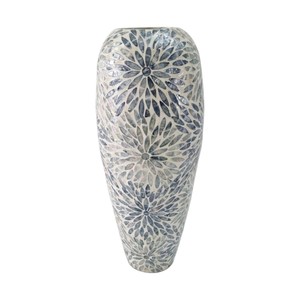 Abstract Mosaic Mother of Pearl Oval Vase Unique <b>Handmade</b> Shell Inlaid <b>Pottery</b> for Floral - Product Image 1