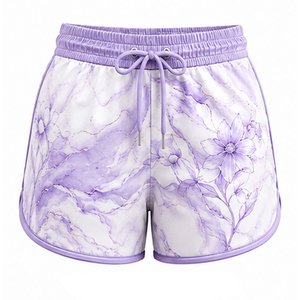 Shorts en satin colorblock pour femme, taille mi-haute avec cordon de serrage, coupe ample, décontracté, respirant, 100 % coton, bordure en dentelle, 220g - Product Image 1