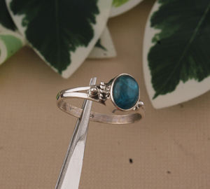 Bague de mariage classique en argent sterling avec turquoise naturelle, sertie clos, pierre bleue, bijoux pour femme, vente en gros - Product Image 3