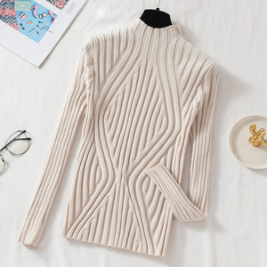 2023 Chic Women's Streetwear Long Sleeve Solid Slim Knitted Pullover Half Turtleneck Autumn Winter Sweater Apricot - Product Image 1