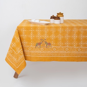 Mantel rectangular de algodón con estampado Dabu hecho a mano para mesa de comedor, mantel floral rectangular para fiestas navideñas - Product Image 3