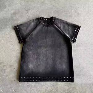 T-shirts <b>for</b> <b>Men</b> Sun Faded Acid Wash Solid Pattern Metal <b>Stud</b> Decoration Woven Nonwoven Casual - Product Image 4