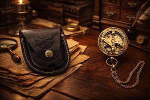 Pocket Polish MAGNESIA Sundial <b>Compass</b> Vintage Leather Case <b>Chain</b> Push Open 5.08 cm Steampunk Accessory Beautiful Gift - Product Image 5