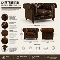Lederbezogener Chesterfield Holzarmlehnstuhl Langlebige Konstruktion Umweltfreundlich Komfortable Polsterung Zeitlos Schlafzimmer