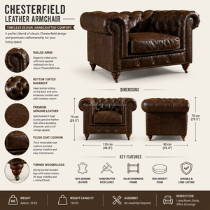 Sillón Chesterfield Tapizado en Cuero con Brazos de Madera, Construcción Duradera, Ecológico, Acolchado Confortable, Atemporal para Dormitorio - Product Image 4