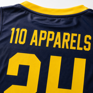 Ensemble de maillots de basket-ball pour hommes 110 Apparels, 100% polyester, dégradé jaune marine, logo sur le devant, séchage rapide, respirant, vêtements sportifs d'été - Product Image 6