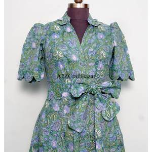 Robe élégante décontractée en coton pour femme, à manches courtes, imprimée, coupe trapèze, tunique moulante, longueur midi, vêtement de mode féminin - Product Image 4