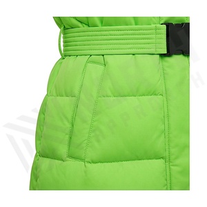 Women's Long Quilted Polyester Filled <b>Waterproof</b> <b>Coat</b> Hood Belt Green Winter <b>Parka</b> Thick Windproof Full Sleeve Zipper Closure - Product Image 5