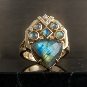 Trendy Top Product 925 Sterling Silver Natural <b>Labradorite</b> <b>Ring</b> 18K Gold Plated US 6 10mm Trillion Cut Factory Supply - Product Image 2
