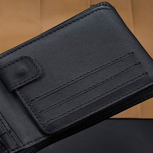 Portefeuille homme en cuir noir avec fermeture à boucle, fenêtre d'identification en maille, porte-monnaie à bouton, porte-cartes, petit format multi-plis, luxe, compact, pour affaires - Product Image 6