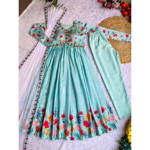 FANCY SOFT CHINON IMPRESIÓN DIGITAL TRABAJO ALIA CUT BOTTOM CON DUPATTA SKY - Product Image 2