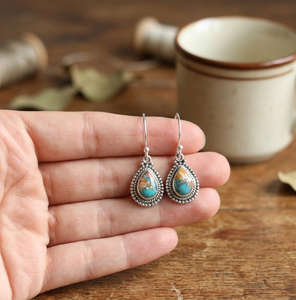 Vintage Oyster Turquoise Teardrop <b>Dangle</b> <b>Earrings</b> 925 <b>Silver</b> Rose Gold Yellow Gold Plated Boho Handmade Jewelry for Women Mom - Product Image 6