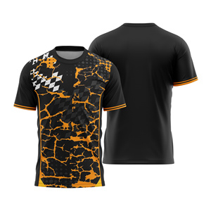 Camiseta de Fútbol Sublimada Personalizada para Hombre, Diseño a Cuadros Negro y Naranja, Cuello Redondo, Manga Corta, Absorbe la Humedad, Corte Regular - Product Image 1