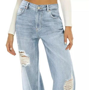 Service OEM ODM GHULAM GOODS SPORTS – Jean évasé ample vintage pour femme, 100 % coton, coupe décontractée, taille mi-haute, mode automne - Product Image 2