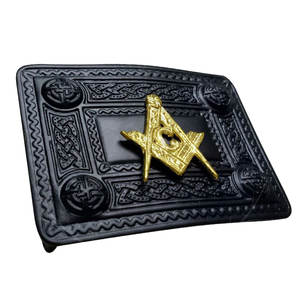Hebilla de cinturón escocesa estilo antiguo con diseño celta/masonería en negro azabache, calidad premium, para vestimenta Highland, venta al por mayor personalizada - Product Image 2