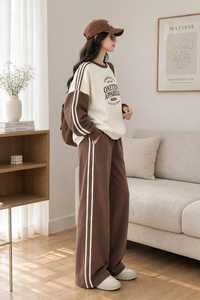<b>Women's</b> Brown <b>White</b> Color Block Printed 2-in-1 Lightweight Polyester/Cotton <b>Tracksuit</b> Set Full Sleeve Turtleneck Zipper Sporty - Product Image 3