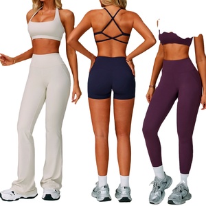 New Solid Front Logo Sexy Backless Yoga Suit Skin Friendly Yoga Bra Quick Drying Tight Pants Sports Fitness Set - Product Image 4