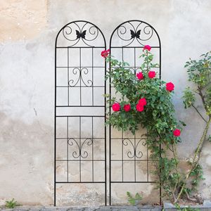 Set di 2 tralicci da giardino in metallo neri antiruggine da 180 cm x 50 cm per piante rampicanti, supporto per fiori da esterno - Product Image 2