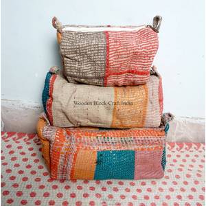 Juego de Bolsas Acolchadas de Algodón 3 en 1 Hechas a Medida con Cierres para Boutiques, Tiendas Minoristas y Regalotecas, Bolsas Acolchadas Kantha con Estampado Étnico - Product Image 5