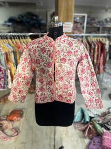 Floral Printed <b>Quilted</b> Cotton <b>Jacket</b> With Mandarin Collar Single Button Closure Women's Short Sleeve Spring Style GIFT FOR HER - Product Image 1
