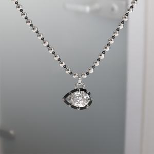 3.0ct Button Back Georgian Cut Down Collet Set Pear Moissanite Pendant Blackened Gold Pendant Blackened Link Ball n Chain - Product Image 4