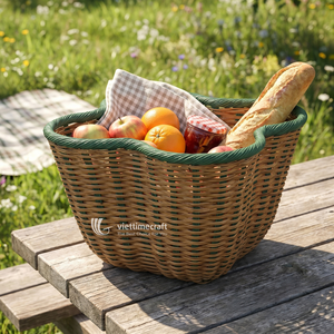 Luxury Vintage Rattan Storage <b>Baskets</b> with Colored Rim-Eco-Friendly Kitchen & Bathroom Organizer & Vanity <b>Basket</b> - Product Image 5